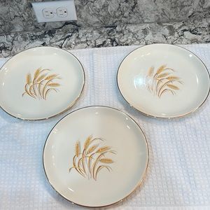 Three Vintage Homer Laughlin Golden Wheat 9.25 inch Plates